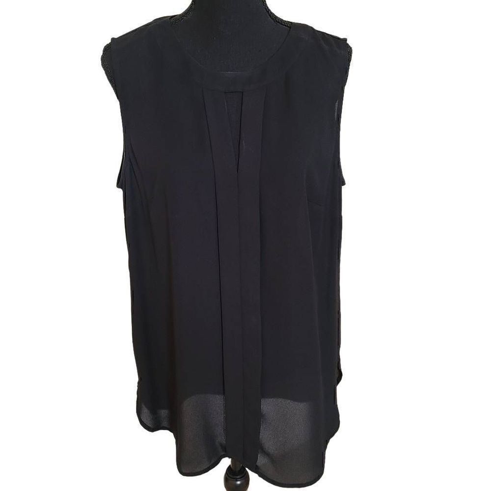 Vince Camuto Womens Blouse Sleeveless Pleated Relaxed Fit Black Large